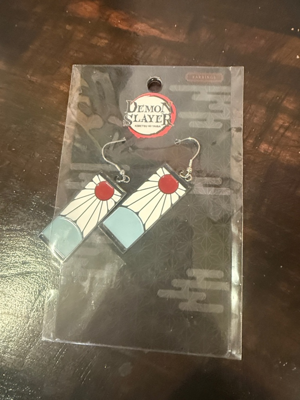 Demon Slayer Rectangular Sun & Sky Drop Earrings - Red, White, Light Blue